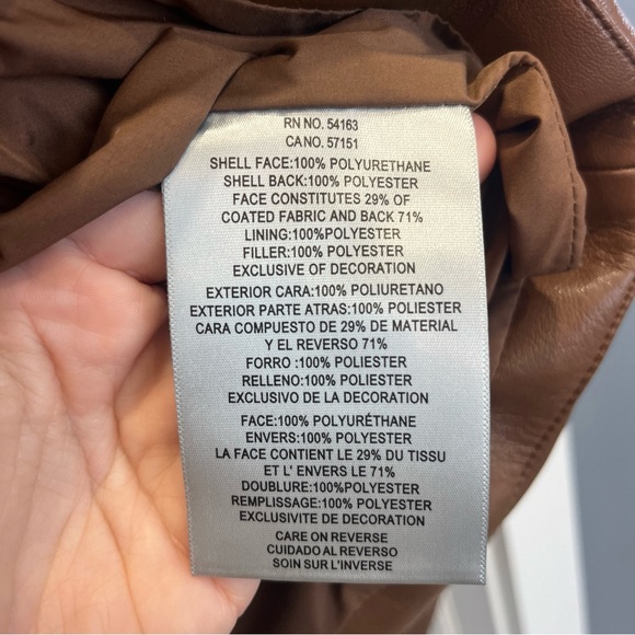 Levi's Womens Faux Leather Quilted Puffer Jacket Brown Button Zip Close Size L - Picture 7 of 11